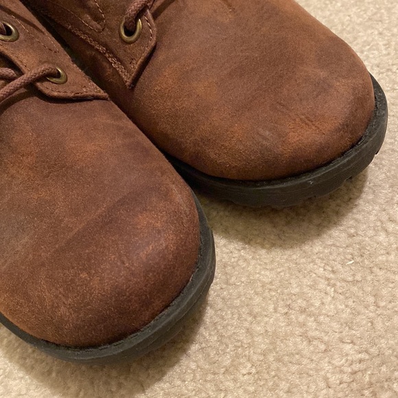 Skechers Dome Brown Combat Boots Size 9.5 Sweater Cuff Faux Leather - Picture 3 of 10